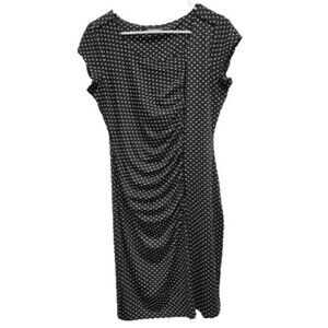 Vandana Womens Black White Polka Dot Bodycon Dress Medium Ruched Short Sleeve